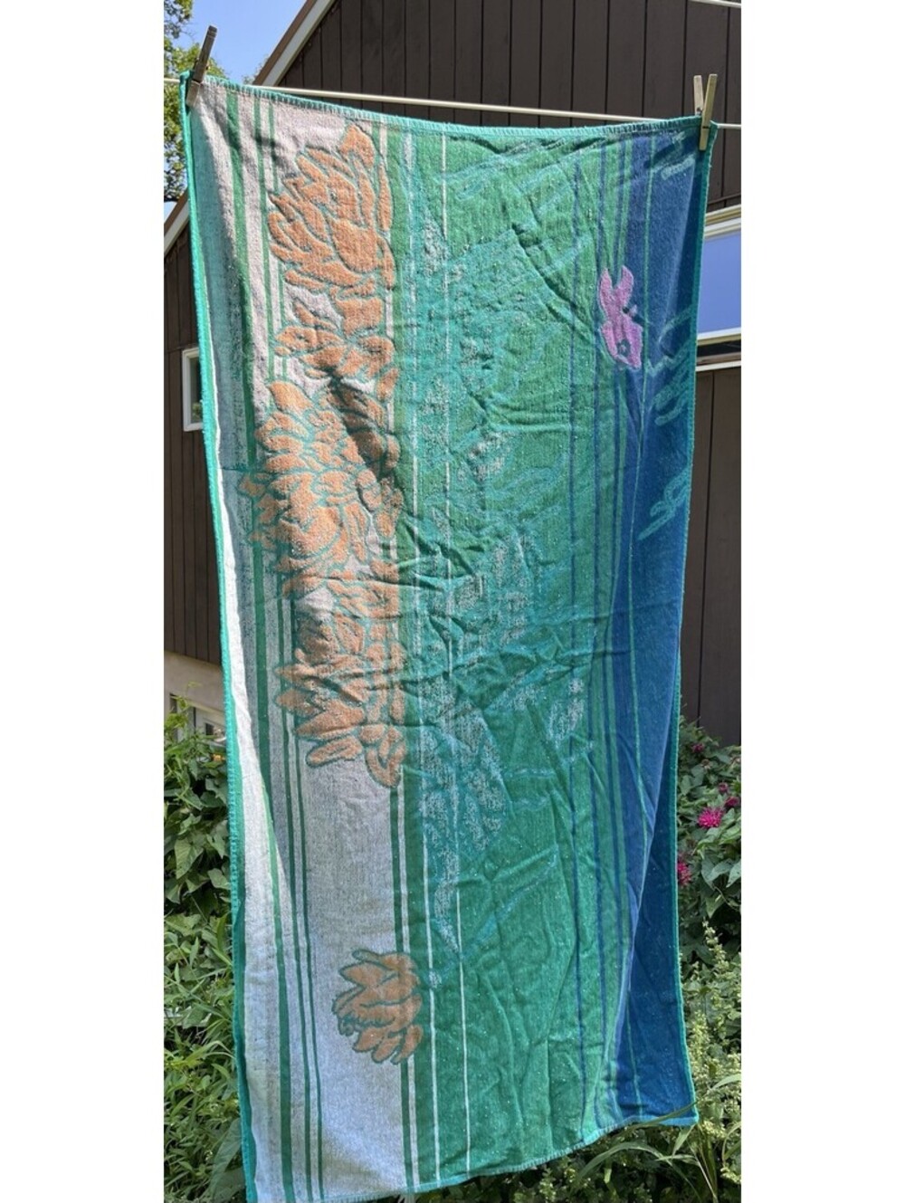 Vintage Terry Treasure Made In Poland Floral Beach Towel 51”x 26”